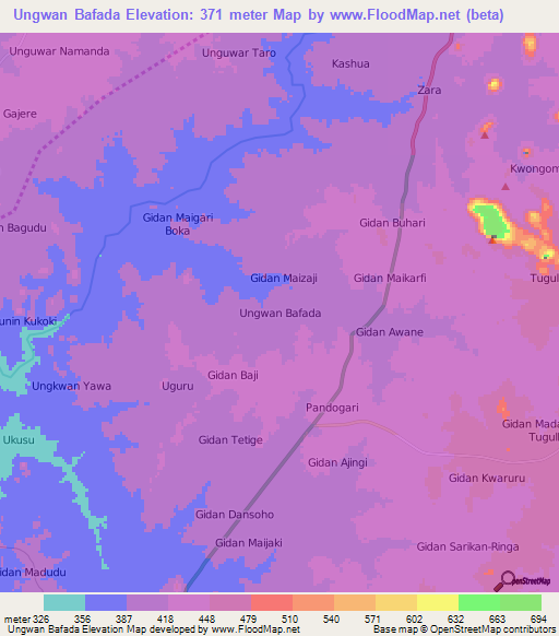 Ungwan Bafada,Nigeria Elevation Map