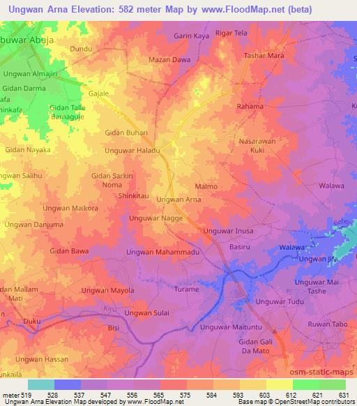 Ungwan Arna,Nigeria Elevation Map