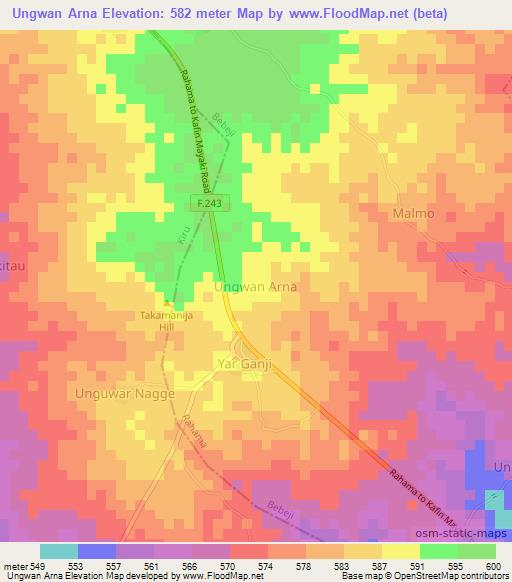 Ungwan Arna,Nigeria Elevation Map