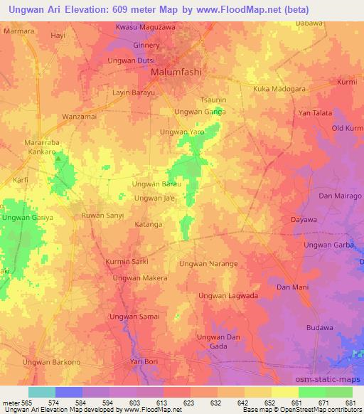 Ungwan Ari,Nigeria Elevation Map