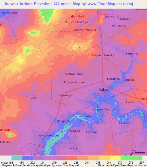 Ungwan Arduna,Nigeria Elevation Map