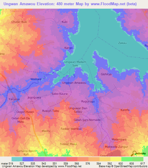 Ungwan Amawou,Nigeria Elevation Map