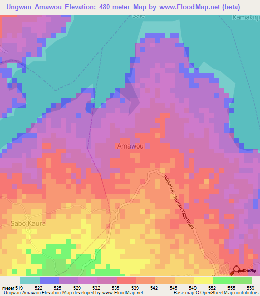 Ungwan Amawou,Nigeria Elevation Map