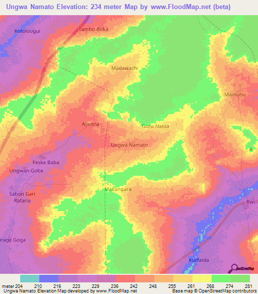 Ungwa Namato,Nigeria Elevation Map