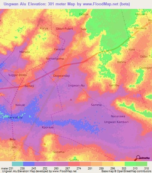 Ungwan Alu,Nigeria Elevation Map