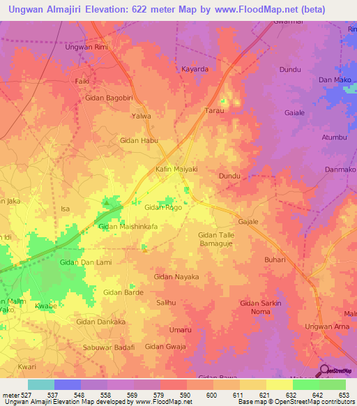 Ungwan Almajiri,Nigeria Elevation Map