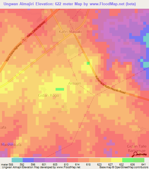 Ungwan Almajiri,Nigeria Elevation Map