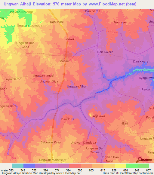 Ungwan Alhaji,Nigeria Elevation Map