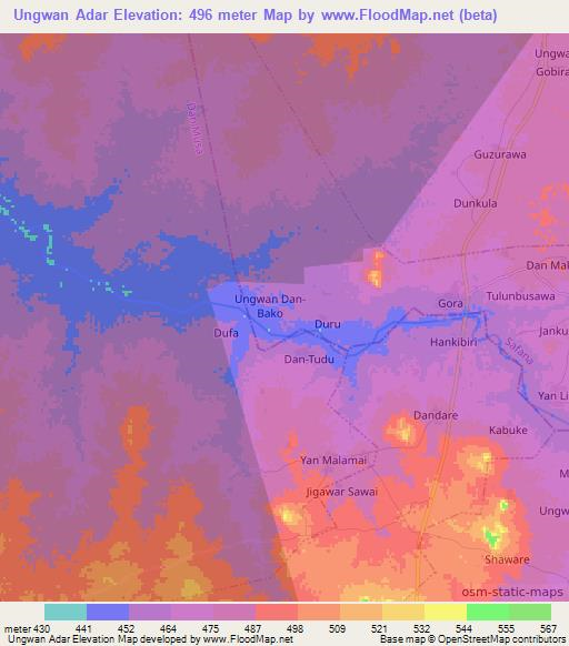 Ungwan Adar,Nigeria Elevation Map