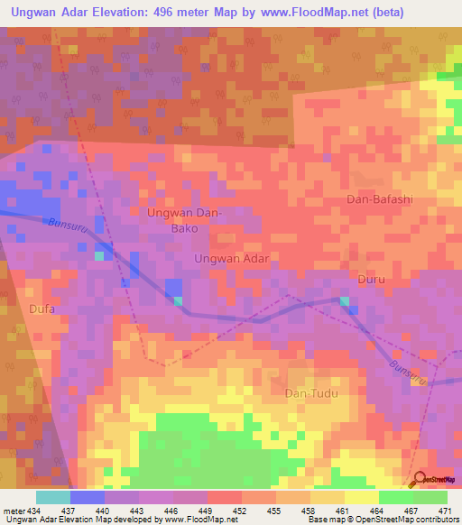 Ungwan Adar,Nigeria Elevation Map