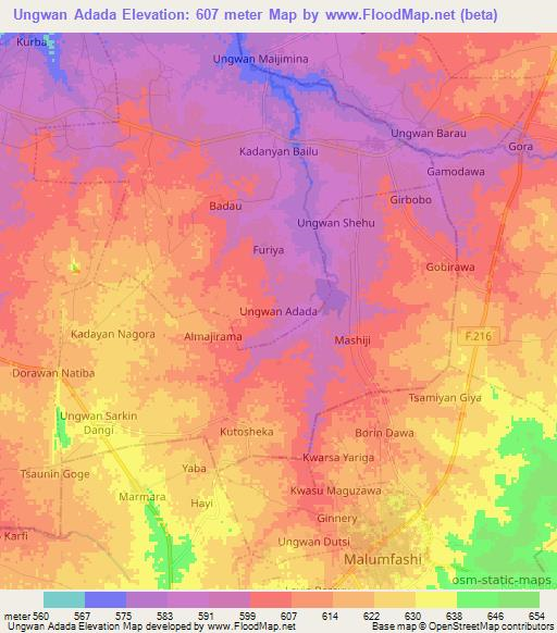 Ungwan Adada,Nigeria Elevation Map