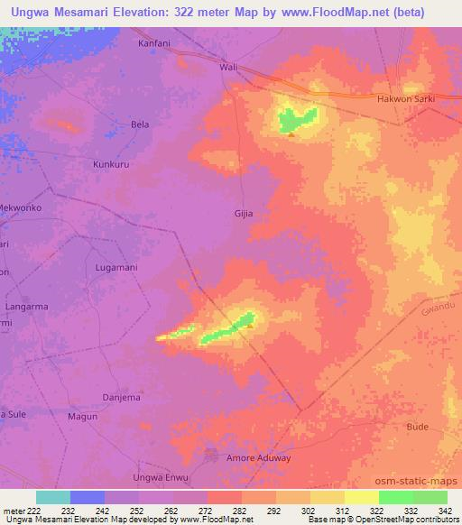 Ungwa Mesamari,Nigeria Elevation Map