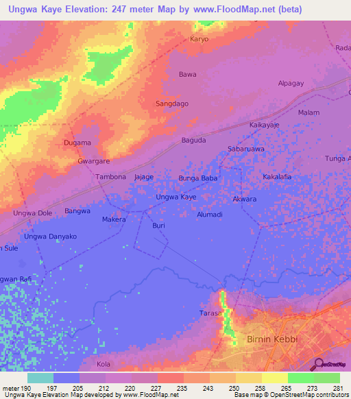 Ungwa Kaye,Nigeria Elevation Map