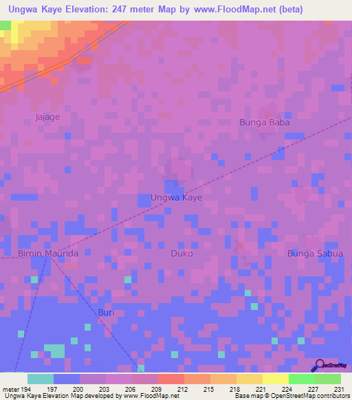 Ungwa Kaye,Nigeria Elevation Map