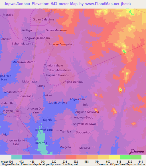 Ungwa-Danbau,Nigeria Elevation Map