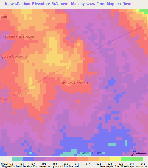 Ungwa-Danbau,Nigeria Elevation Map