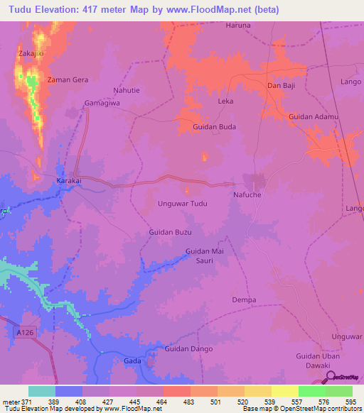 Tudu,Nigeria Elevation Map