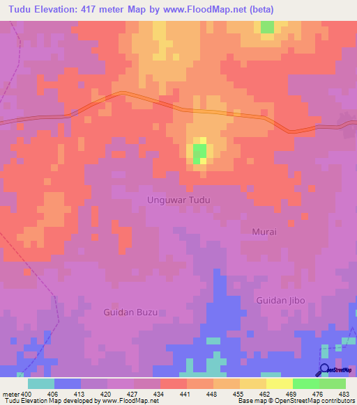 Tudu,Nigeria Elevation Map