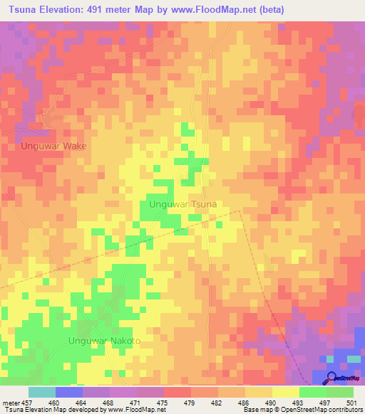 Tsuna,Nigeria Elevation Map