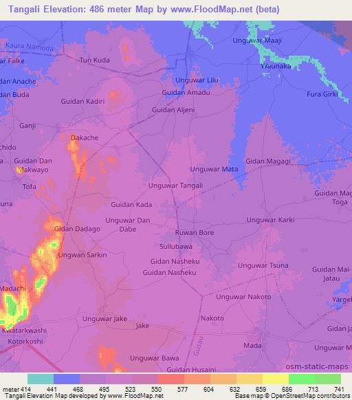 Tangali,Nigeria Elevation Map