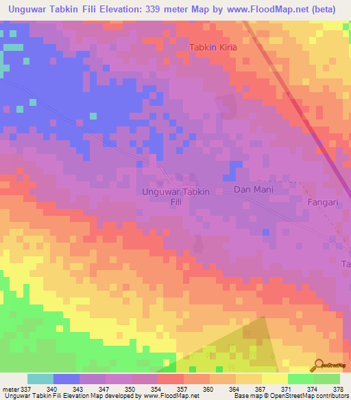 Unguwar Tabkin Fili,Nigeria Elevation Map