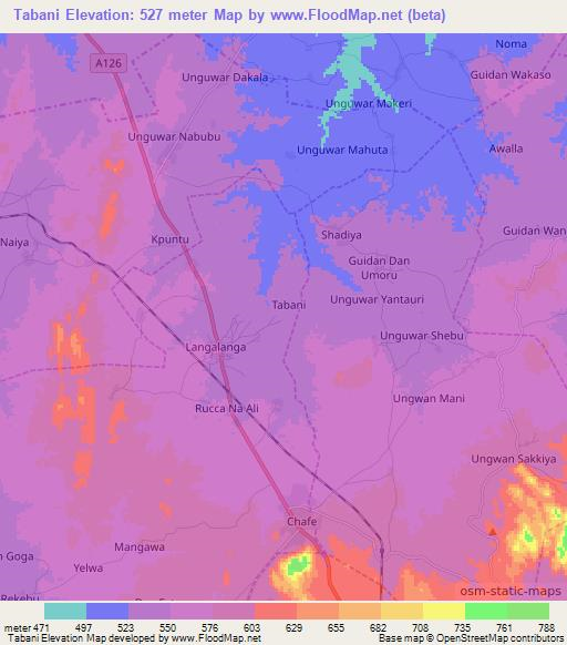 Tabani,Nigeria Elevation Map