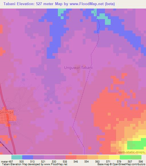 Tabani,Nigeria Elevation Map