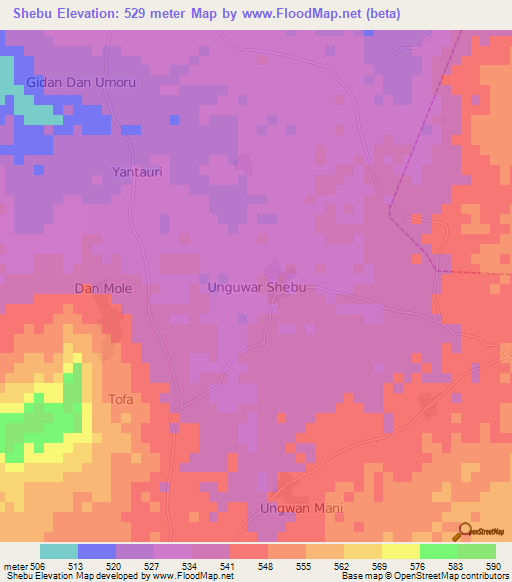 Shebu,Nigeria Elevation Map