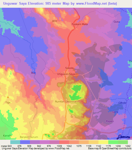 Unguwar Saya,Nigeria Elevation Map