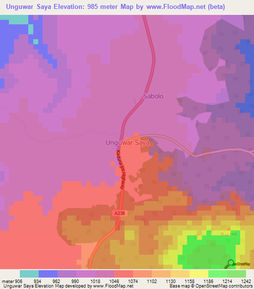 Unguwar Saya,Nigeria Elevation Map