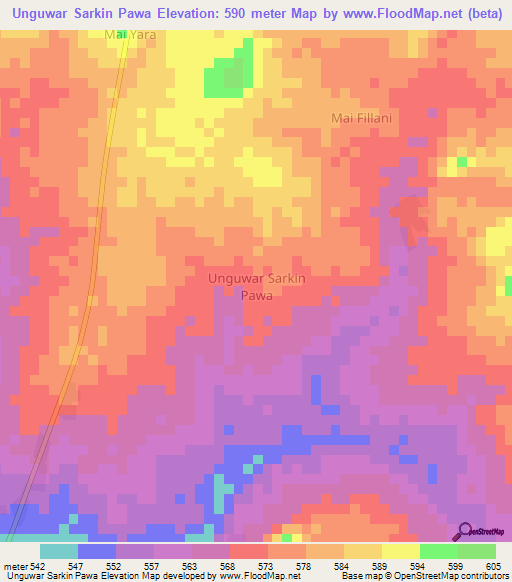 Unguwar Sarkin Pawa,Nigeria Elevation Map