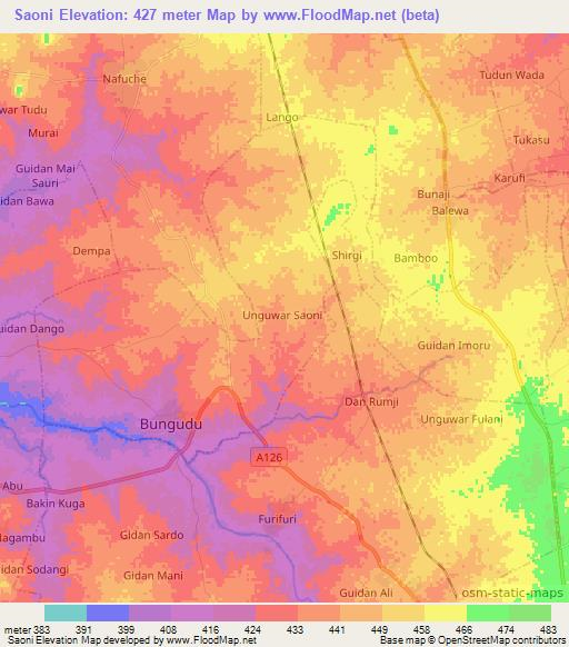 Saoni,Nigeria Elevation Map