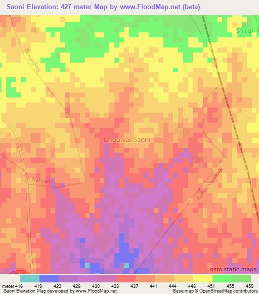 Saoni,Nigeria Elevation Map