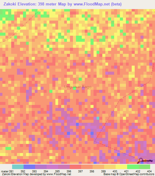 Zakoki,Nigeria Elevation Map