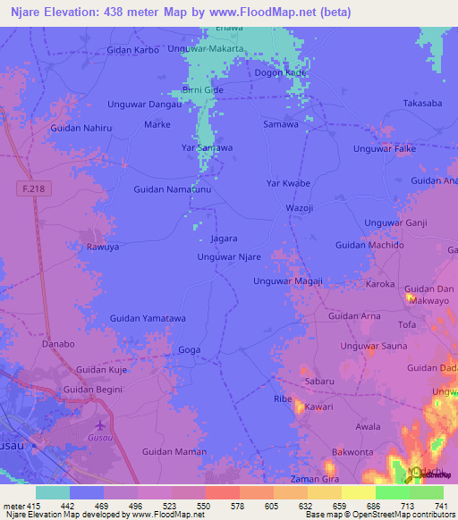 Njare,Nigeria Elevation Map