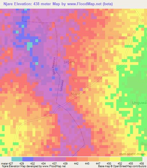 Njare,Nigeria Elevation Map