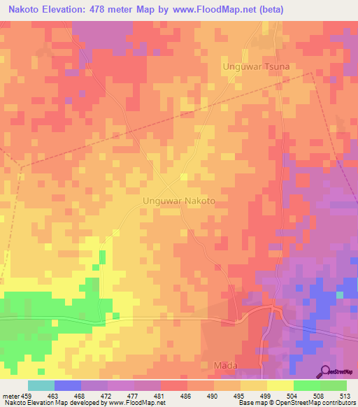 Nakoto,Nigeria Elevation Map