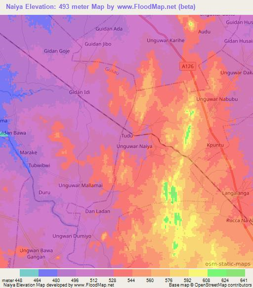 Naiya,Nigeria Elevation Map