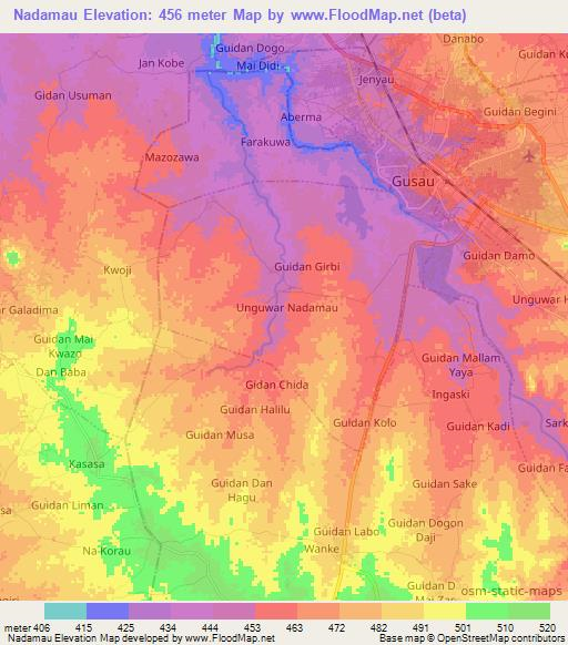 Nadamau,Nigeria Elevation Map