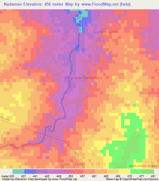 Nadamau,Nigeria Elevation Map