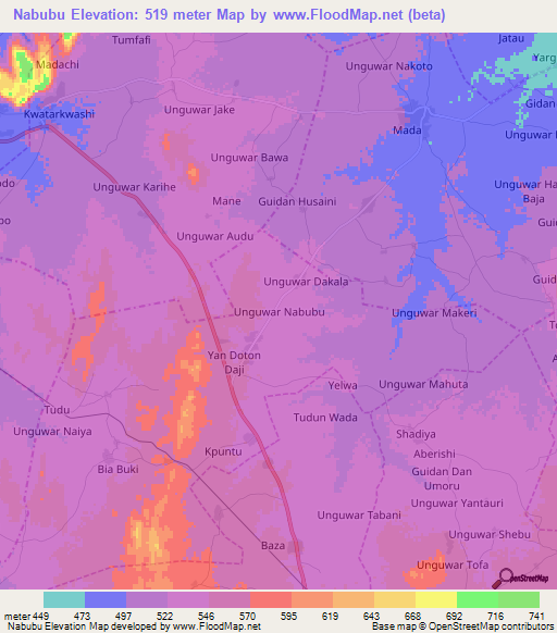 Nabubu,Nigeria Elevation Map