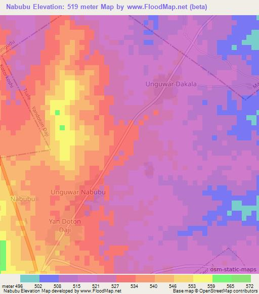 Nabubu,Nigeria Elevation Map