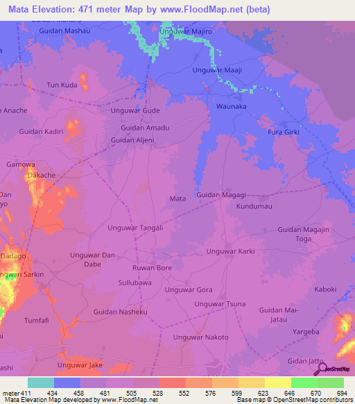 Mata,Nigeria Elevation Map