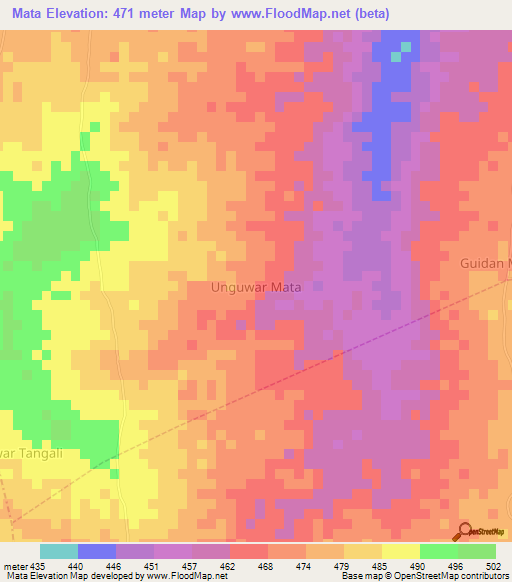 Mata,Nigeria Elevation Map