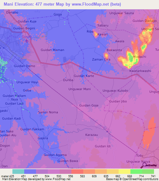 Mani,Nigeria Elevation Map