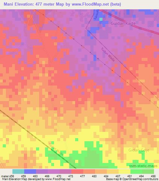 Mani,Nigeria Elevation Map