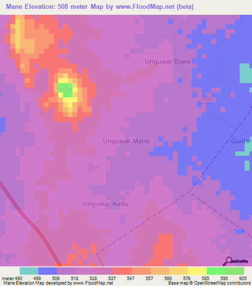 Mane,Nigeria Elevation Map