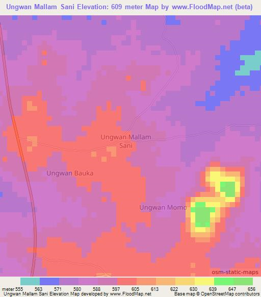 Ungwan Mallam Sani,Nigeria Elevation Map