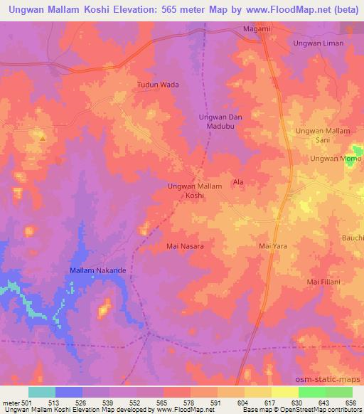 Ungwan Mallam Koshi,Nigeria Elevation Map