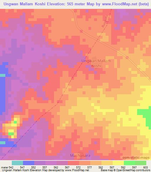 Ungwan Mallam Koshi,Nigeria Elevation Map